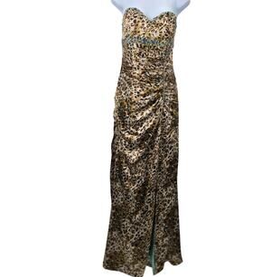 Morilee Juniors Brown Leopard Beaded Strapless Prom Gown Size 11/12